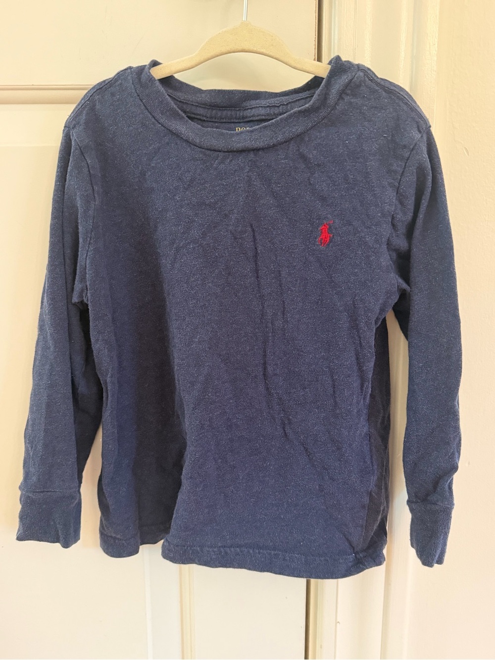 Ralph Lauren Navy Long-Sleeve Tee with Red Polo Logo